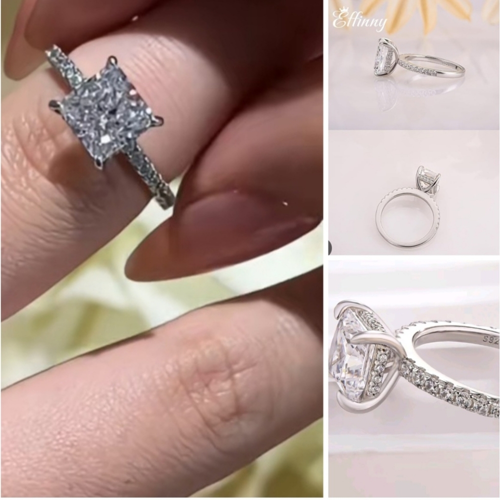 New EFFINNY Princess Cut Simulated Diamonds  .925 Silver Ring Engagement